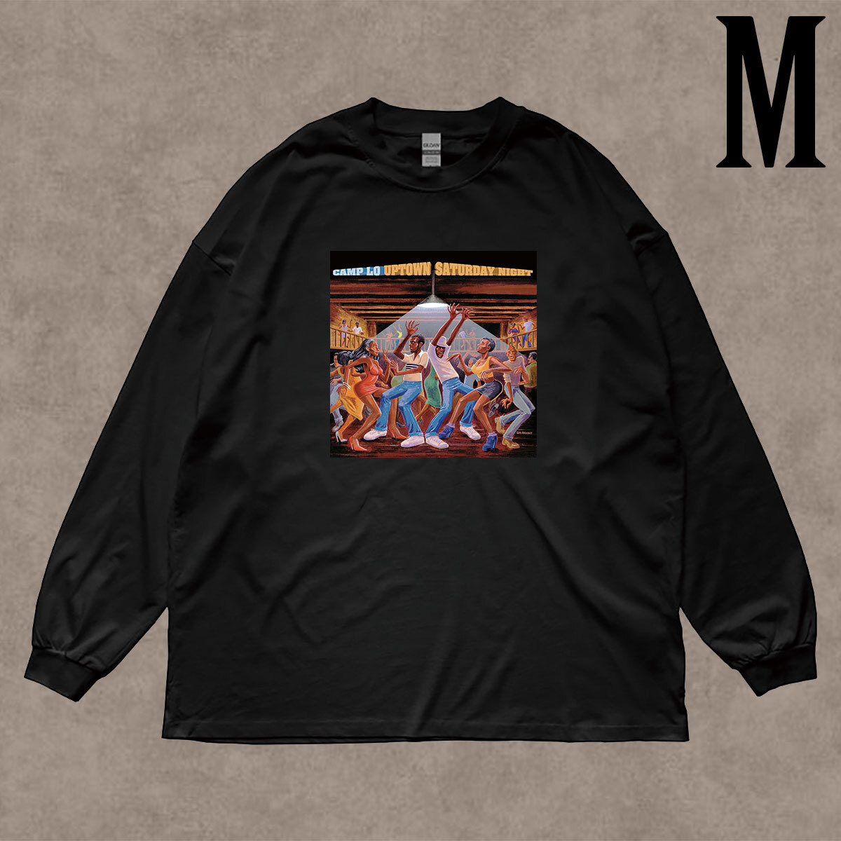 キャンプ・ロー Camp Lo アップタウン サタデーナイト Uptown Saturday Night イラストプリント リブ付き 長袖 Tシャツ ロンT 綿100% BK M拍卖