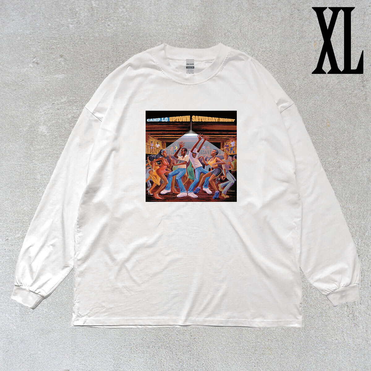 キャンプ・ロー Camp Lo アップタウン サタデーナイト Uptown Saturday Night イラストプリント リブ付き 長袖 Tシャツ ロンT 綿100% WH XL拍卖