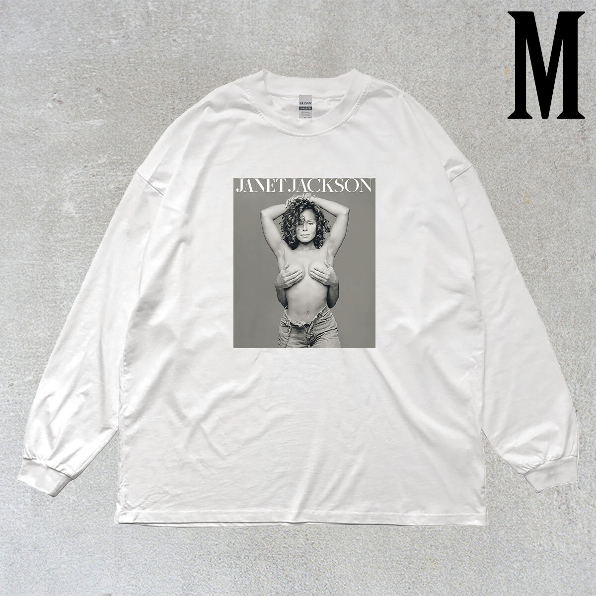 ジャネット ジャクソン JANET JACKSON フォトプリント リブ付き 長袖 Tシャツ ロンT キレイめ カジュアル 6.0oz コットン100% シロ M拍卖
