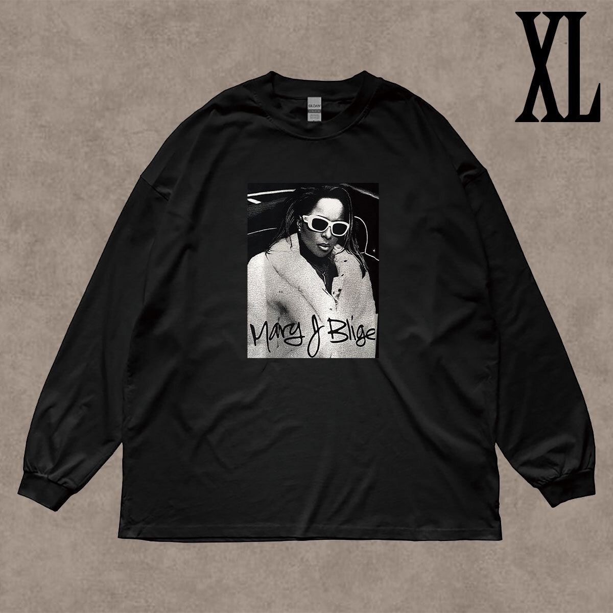 メアリー J ブライジ Mary J Blige フォトプリント リブ付き 長袖 Tシャツ ロンT 6.0oz コットン100% クロ XL拍卖