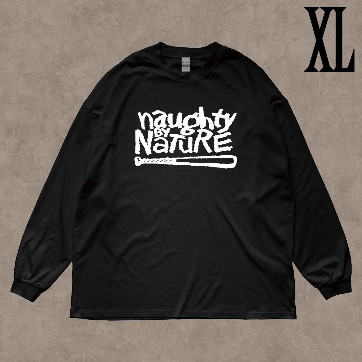 ノーティ・バイ・ネイチャー Naughty by Nature ロゴ プリント リブ付き 長袖 Tシャツ ロンT 6oz コットン100% クロ XL拍卖