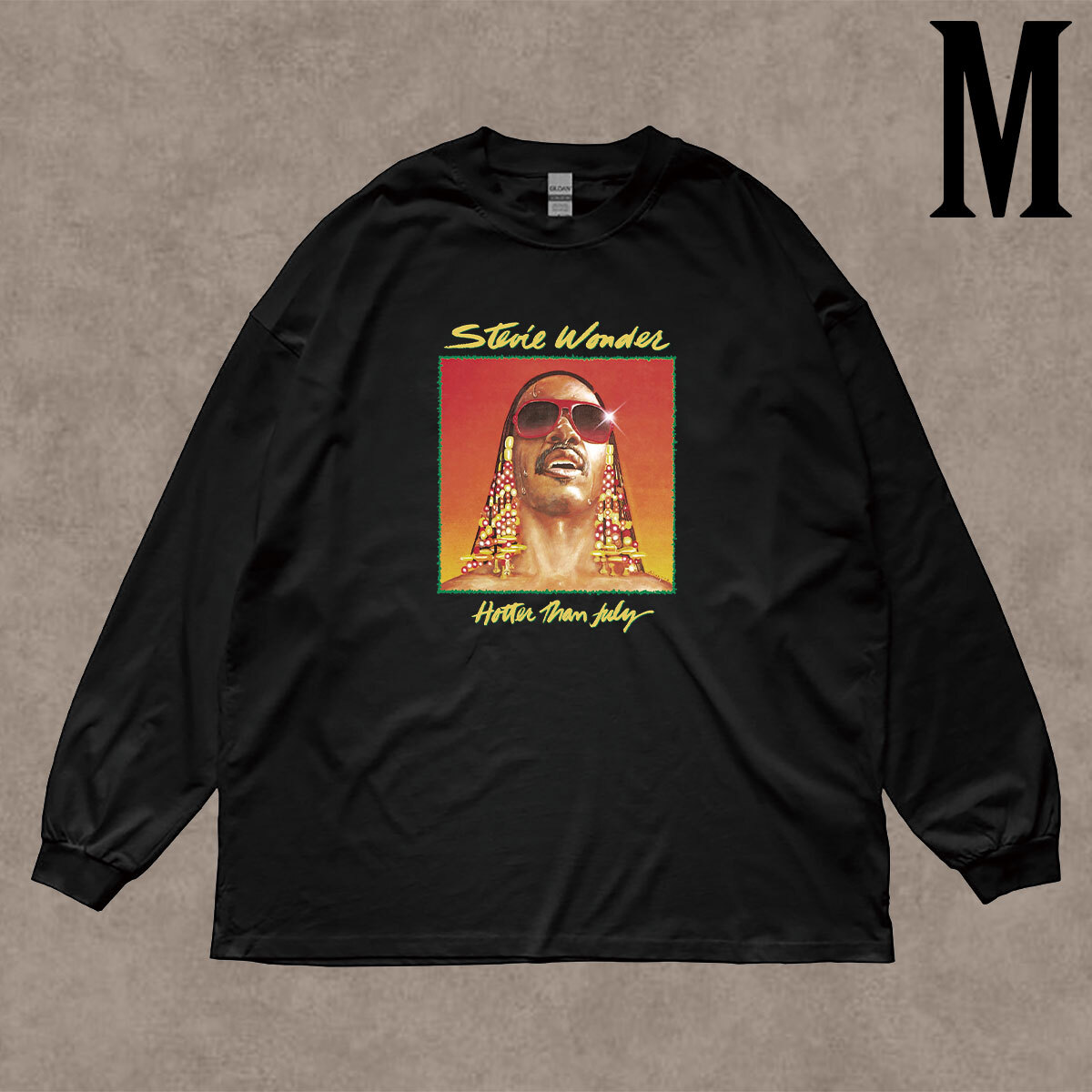 スティーヴィー ワンダー Stevie Wonder Hotter Than July フォトプリント リブ付き 長袖 Tシャツ ロンT 6oz コットン100% クロ M拍卖