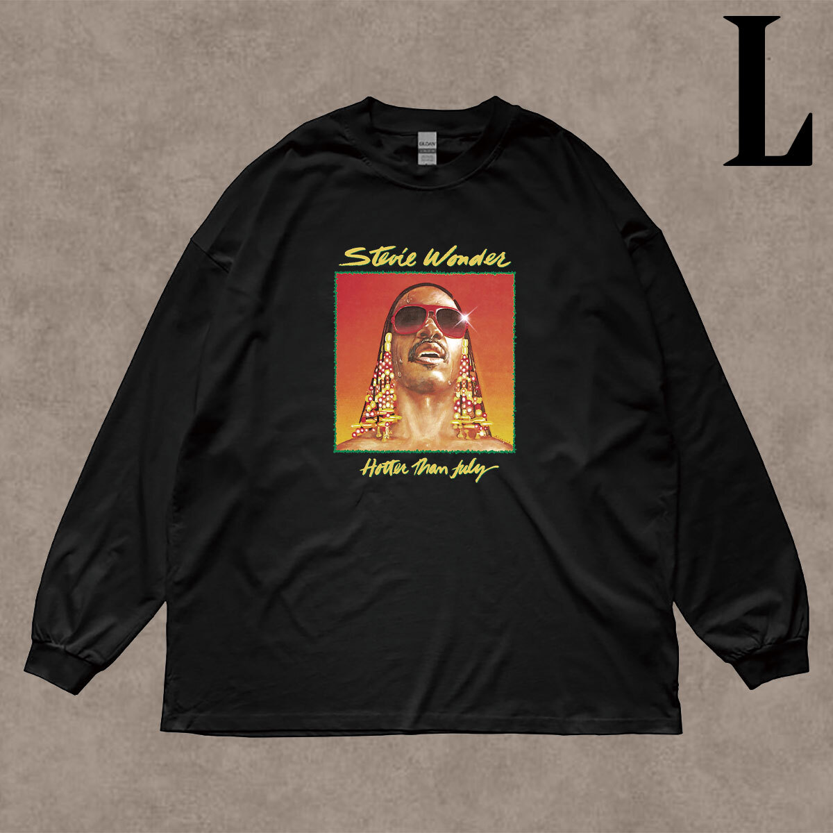スティーヴィー ワンダー Stevie Wonder Hotter Than July フォトプリント リブ付き 長袖 Tシャツ ロンT 6oz コットン100% クロ L拍卖