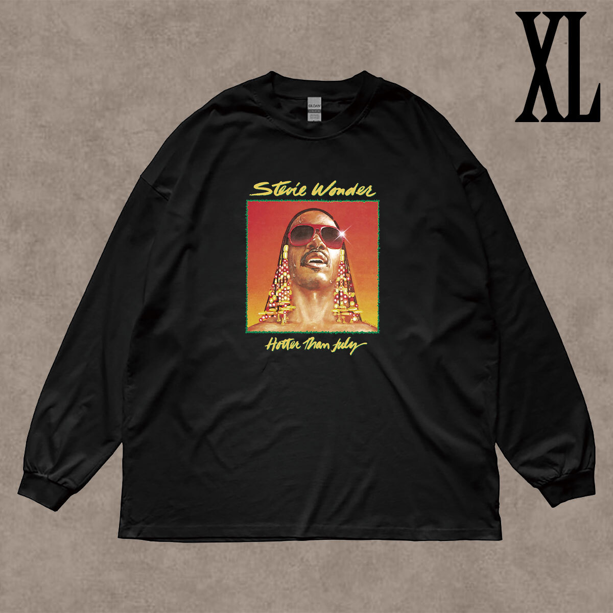 スティーヴィー ワンダー Stevie Wonder Hotter Than July フォトプリント リブ付き 長袖 Tシャツ ロンT 6oz コットン100% クロ XL拍卖