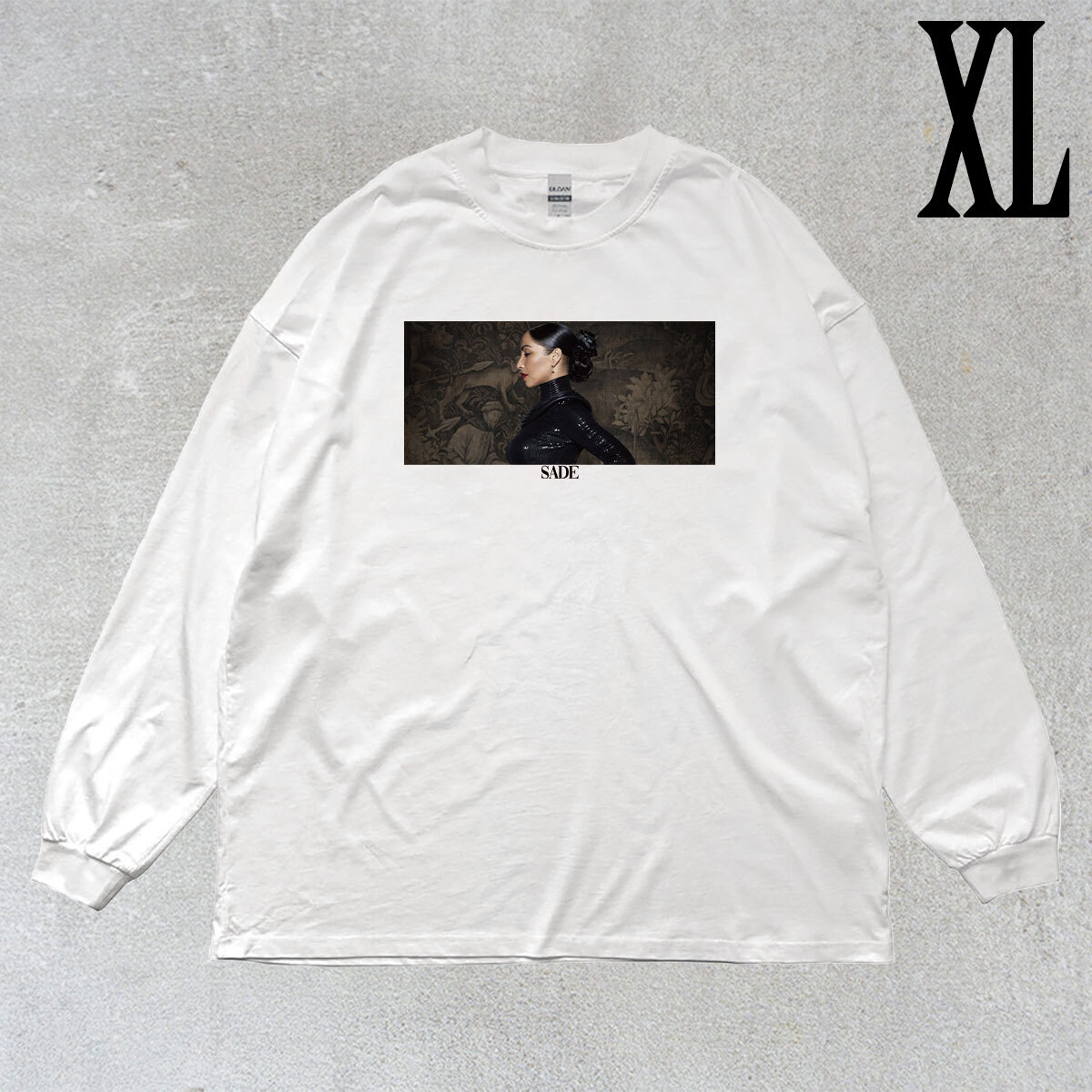 SADE シャーデー 柄 フォトプリント リブ付き 長袖 Tシャツ ロンT ミュージック Tシャツ 6.0oz コットン100% ユニセックス シロ XL拍卖