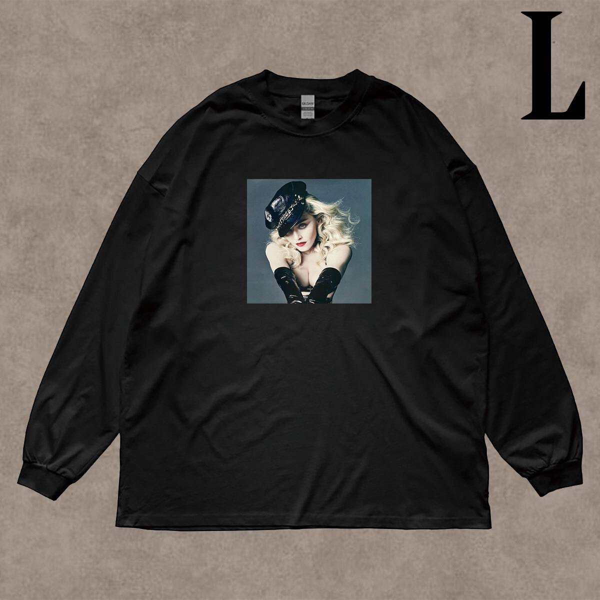 マドンナ MADONNA 柄 フォトプリント リブ付き 長袖 Tシャツ ミュージック ロンT キレイめ カジュアル 6.0oz コットン100% ユニセックス XL拍卖