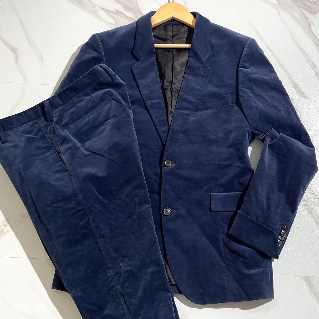 【美品/L】Paul Smith ポールスミス スーツ セットアップ ジャケット パンツ スラックス ストレッチ ベロア 現行タグ 裏地ペイズリー柄拍卖