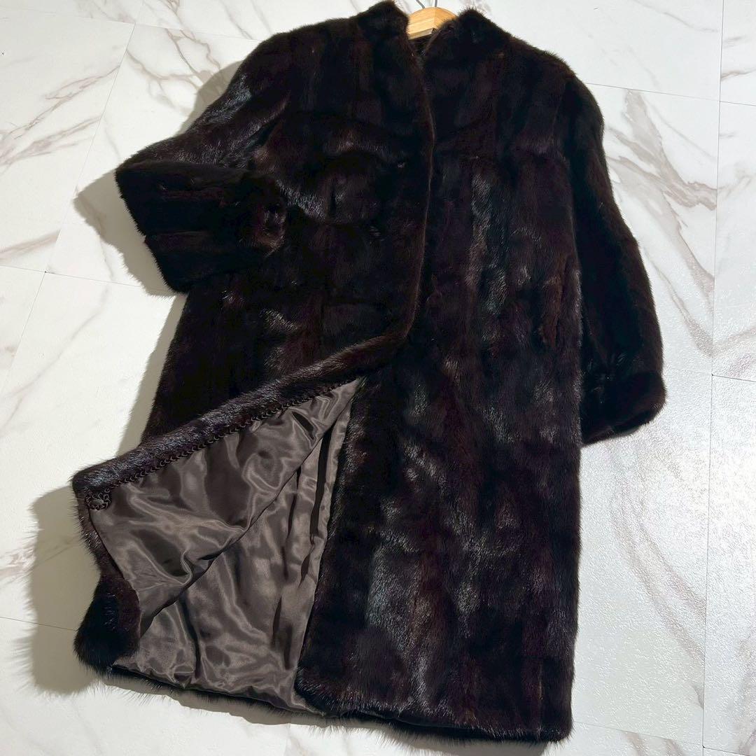 リアル サガミンク ファーコート 毛皮 ロング丈 毛並み◎ ゆったり レディース SAGA MINK 銀サガ 高級感 なめし柔らか ダークブラウン系 11拍卖