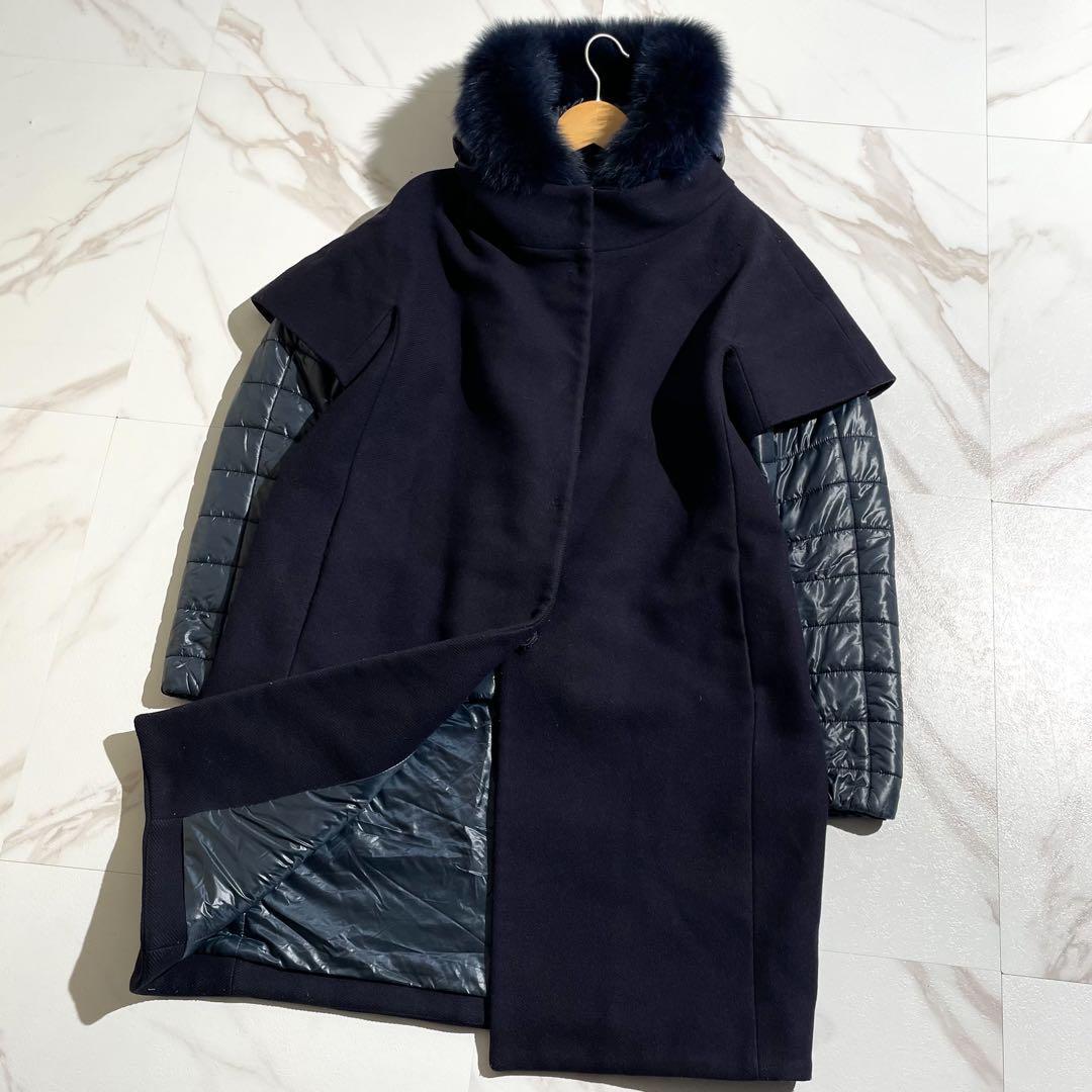 【美品/定価23万】ヘルノ 4way レイヤード 切替デザイン ダウンコート フォックスファー ネイビー系 CA0173D-39601-930拍卖