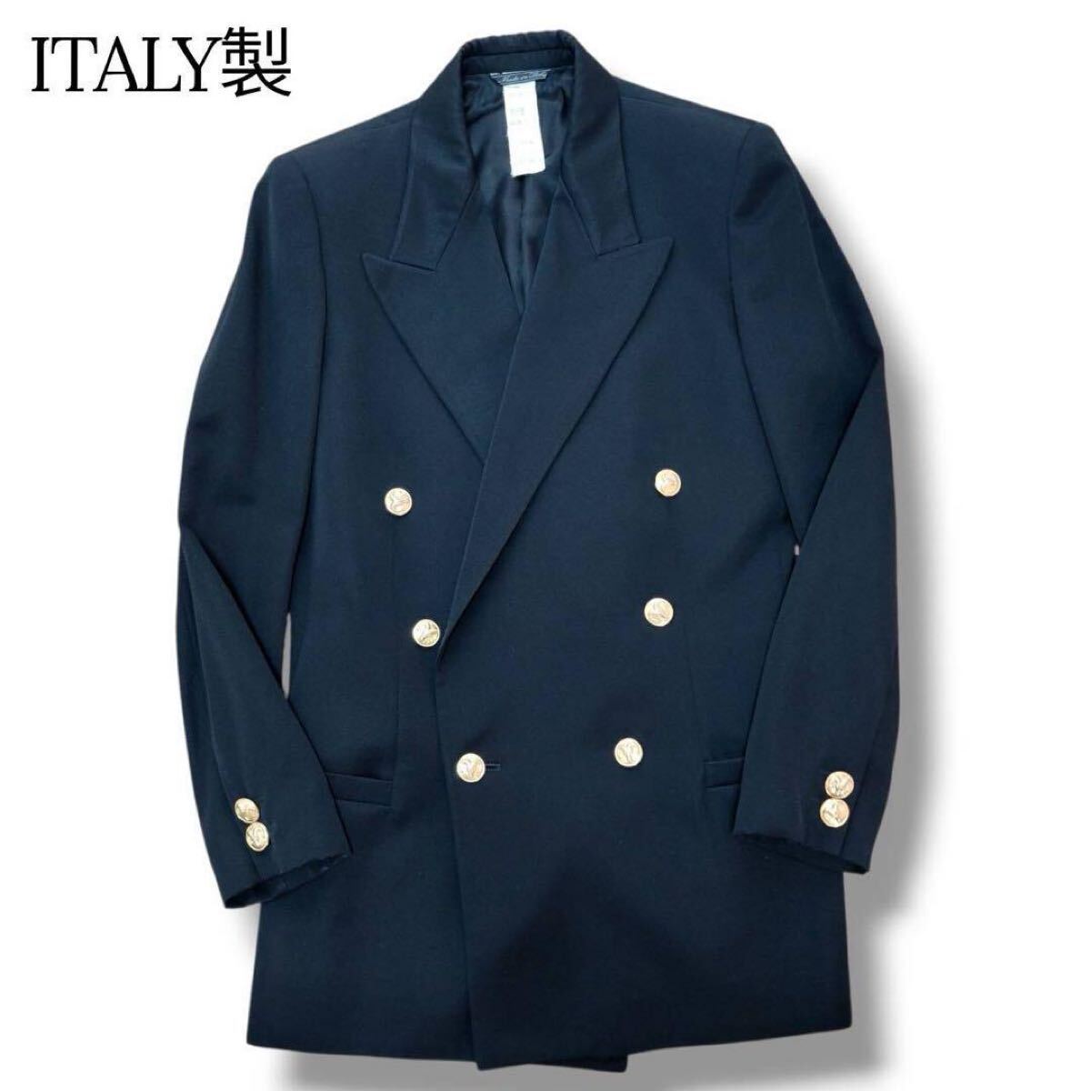 【美しいシルエット】 イスタンテ イタリア製 ダブルブレスト ダブルジャケット 金ボタン ヴィンテージ フォーマル ブラック 黒 9号 M寸拍卖