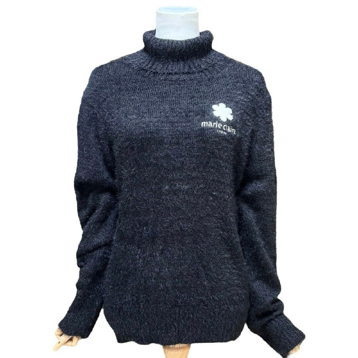 大きいサイズLL マリクレール モヘア調 タートルネックセーター ニット ゴルフウェア GOLF 秋冬 marie clair 13号 40号 ブラック 黒拍卖