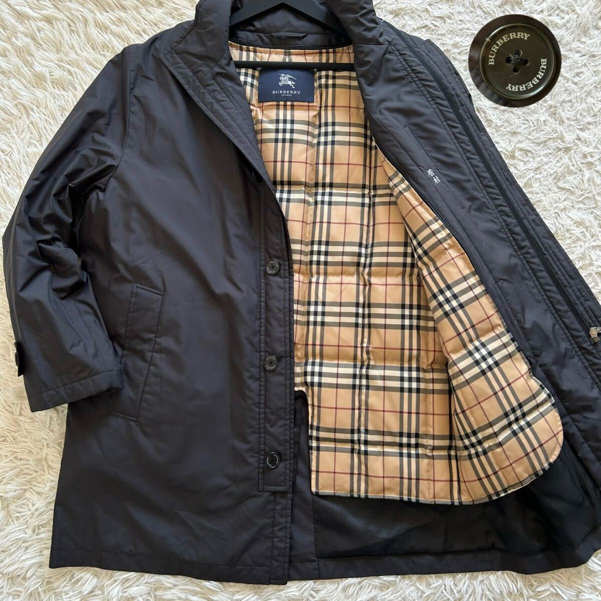 BURBERRY LONDON ステンカラーコート 中綿ライナー キルティング ノバチェック 比翼 2way アウター ブラック L相当 バーバリーロンドン 拍卖