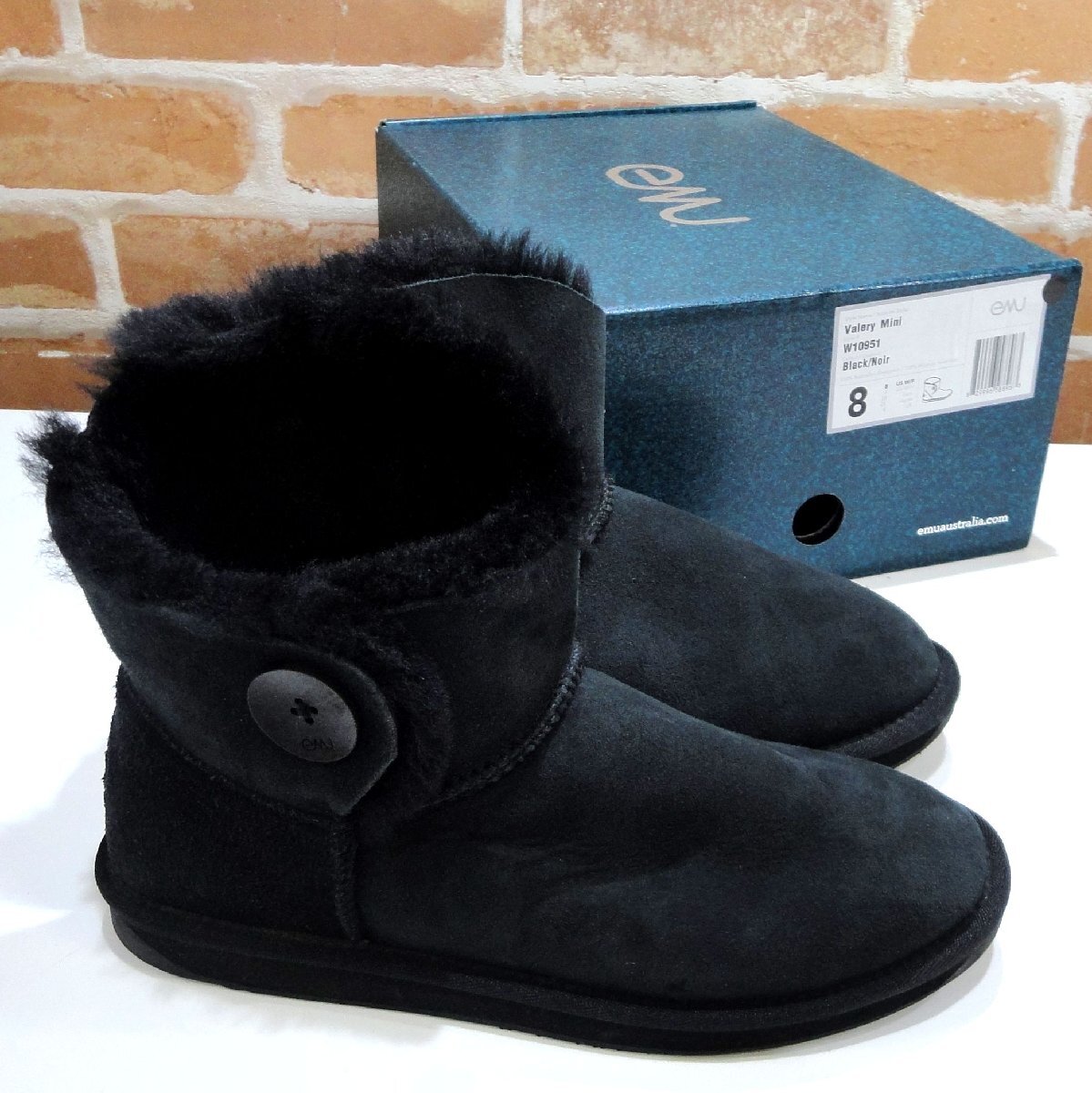 A538 美品 エミュー オーストラリア emu ムートンブーツ サイズ8 レディース 25cm ブラック W10951 Valery Mini拍卖