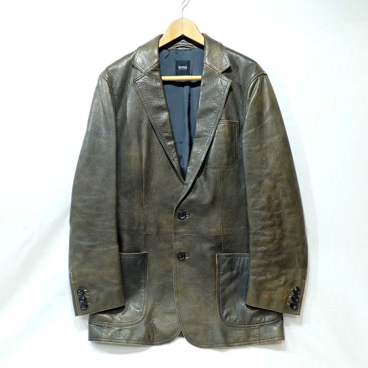 A564 ヒューゴボス HUGO BOSS ボス ラムレザー ジャケット L/XL相当 羊皮 表地100%本革 サイズ2 レザージャケット拍卖