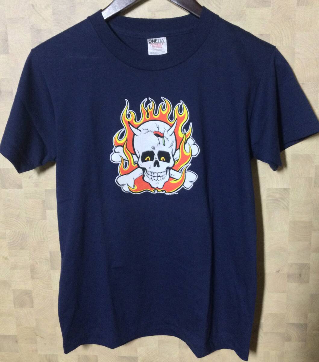 コジック KOZIK スカル Tシャツ ネイビー フレイム ファイヤー 90's 拍卖