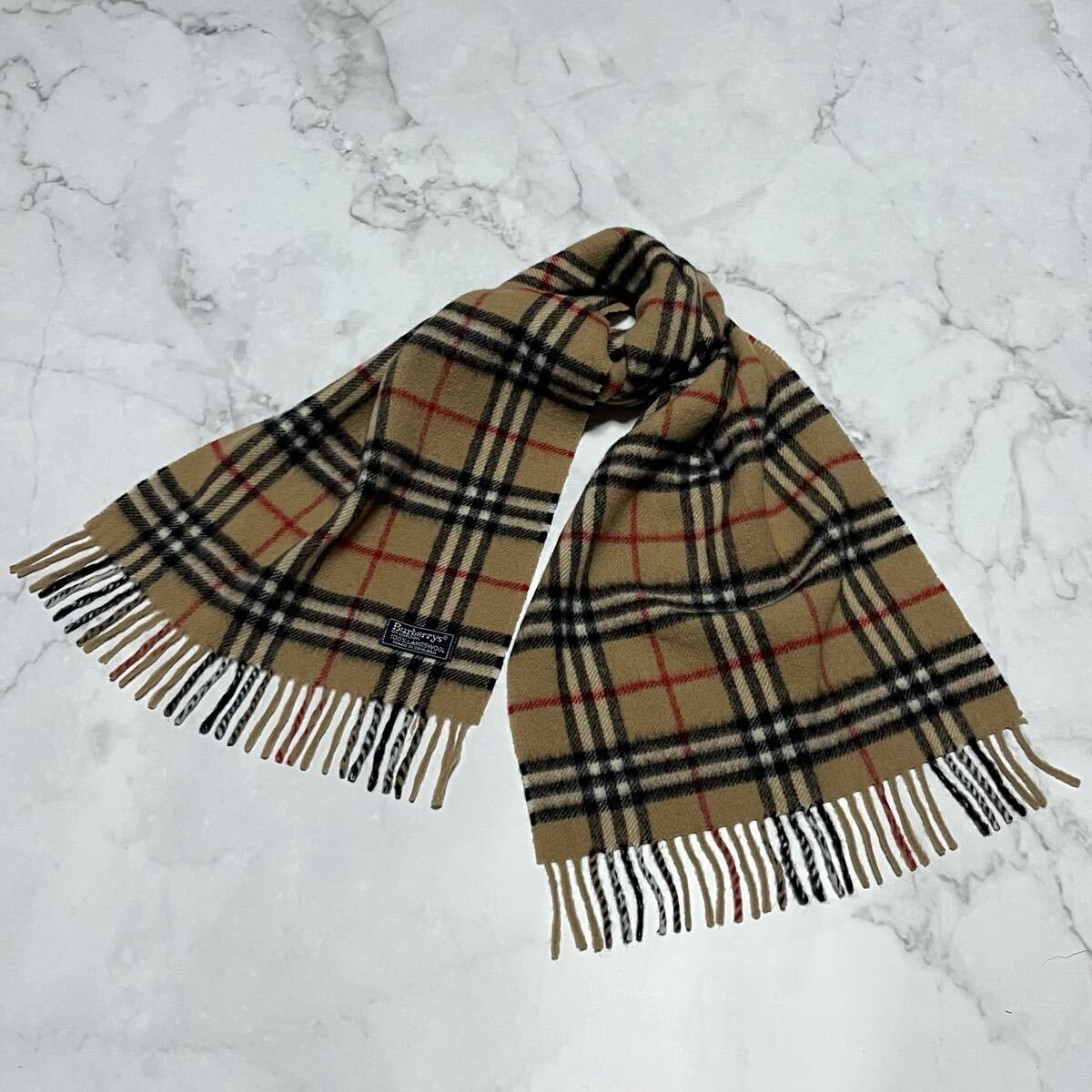 美品/ラムウール100% バーバリー バーバリーズ Burberrys イングランド製 ノバチェック ベージュ マフラー 31cm×144cm 拍卖