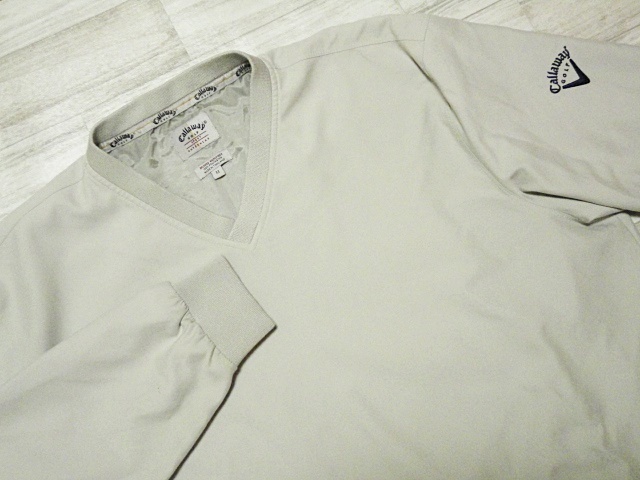 即決 大き目 LL相当 表記M CALLAWAY キャロウェイゴルフ ナイロンジャケット Vネック ベージュ ウインドブレーカー 防寒 秋冬 メンズ拍卖
