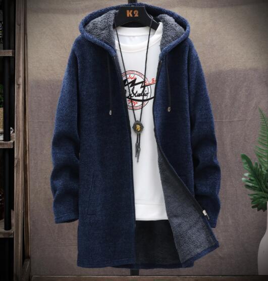 新入荷カーディガン メンズ ロング丈 裏起毛 ロングコート フード付き ニットジャケット カジュアル 暖かい 秋冬 ジャケット ブルー2XL拍卖