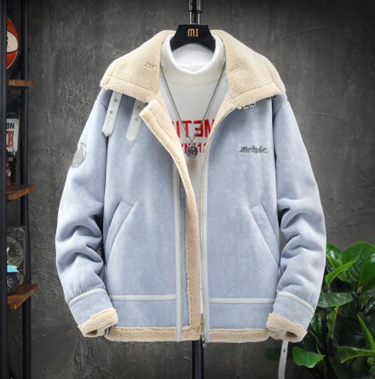 新入荷最高級 ムートンコート ブルゾン 羊革 毛皮 ファーコート ライトジャケット配色 シープスキン ラムレザー ブルー系 M~5XL拍卖