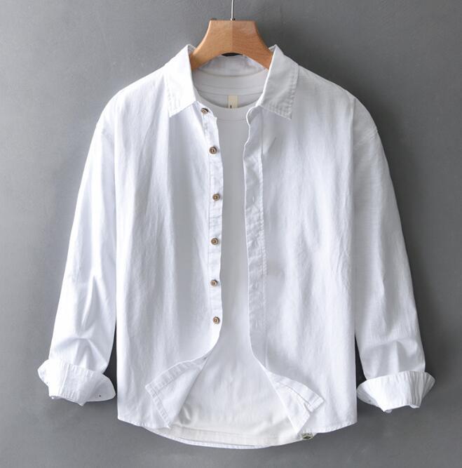 新入荷長袖リネンシャツ 綿麻混 カジュアルシャツ長袖シャツ新品メンズ シャツ トップス 春服夏秋服通気白 4XLお色選択可拍卖