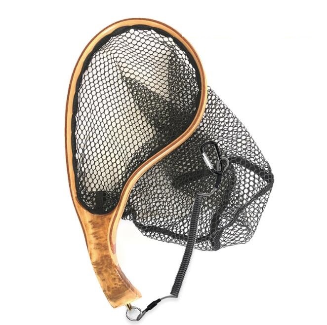 新入荷品質保証 渓流用 ランディングネット タモ網 玉網 クランク ハンドル ウッドラバーネット フライフィッシング 木製 持ち運び拍卖
