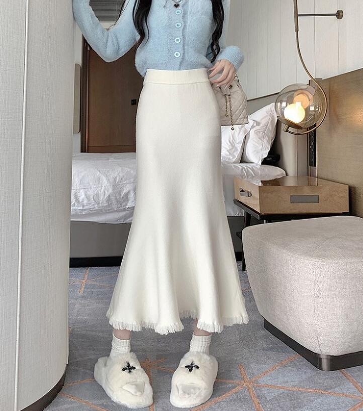 新入荷ロングスカート フリンジ フリル 無地 シンプル カジュアル ボトムス 秋冬 L ベージュ拍卖