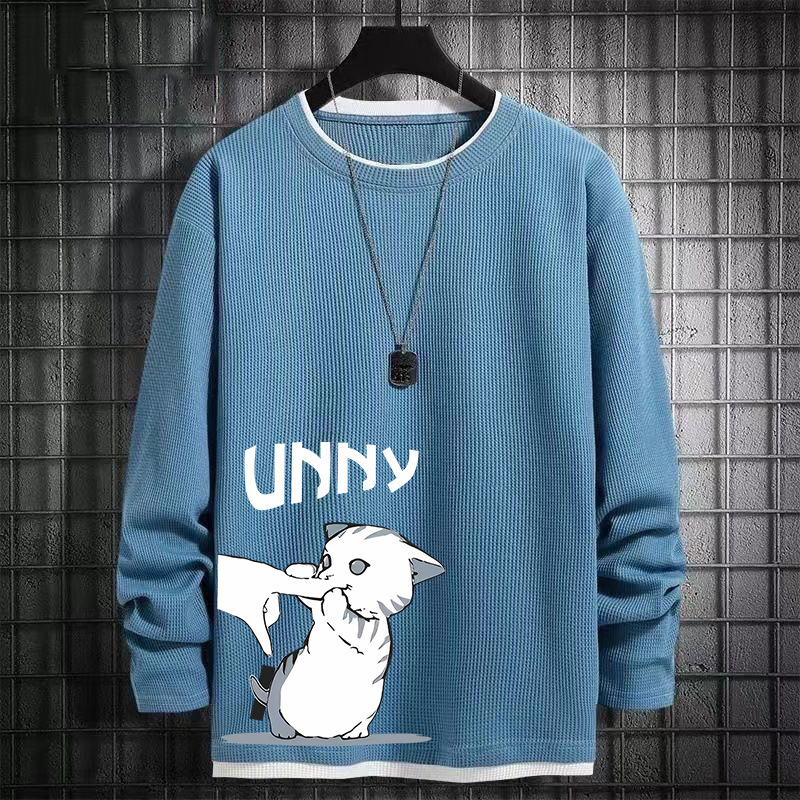 新入荷推薦メンズ トレーナー ロングT 大きいサイズ 猫柄 薄手 トップス 韓国風 長袖 高校生 丸首 ゆったり 春秋 (4色S-8XL)拍卖