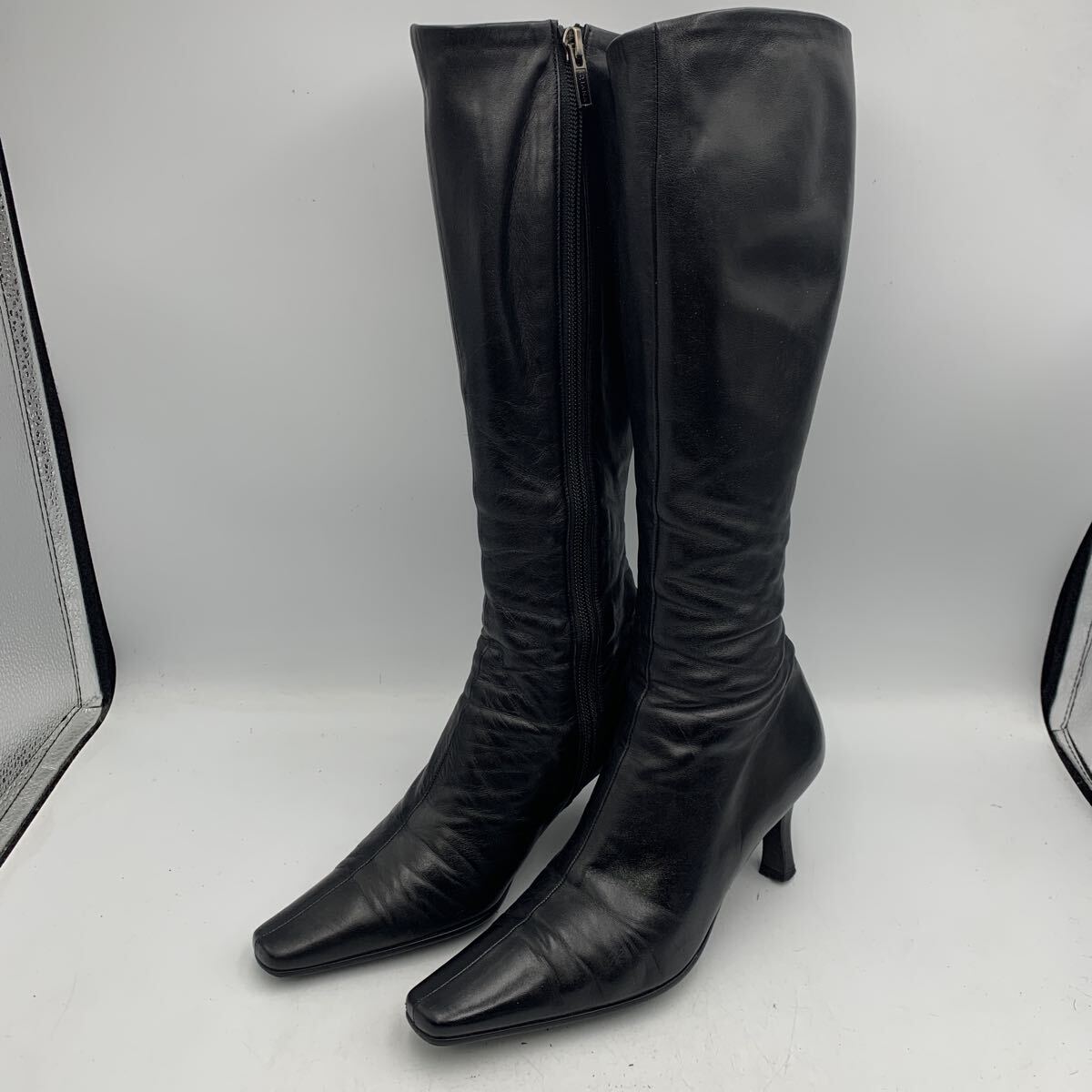 XB29 DIANA ダイアナ レディース ロングブーツ 21.5cm ブラック レザー サイドジップ 日本製拍卖