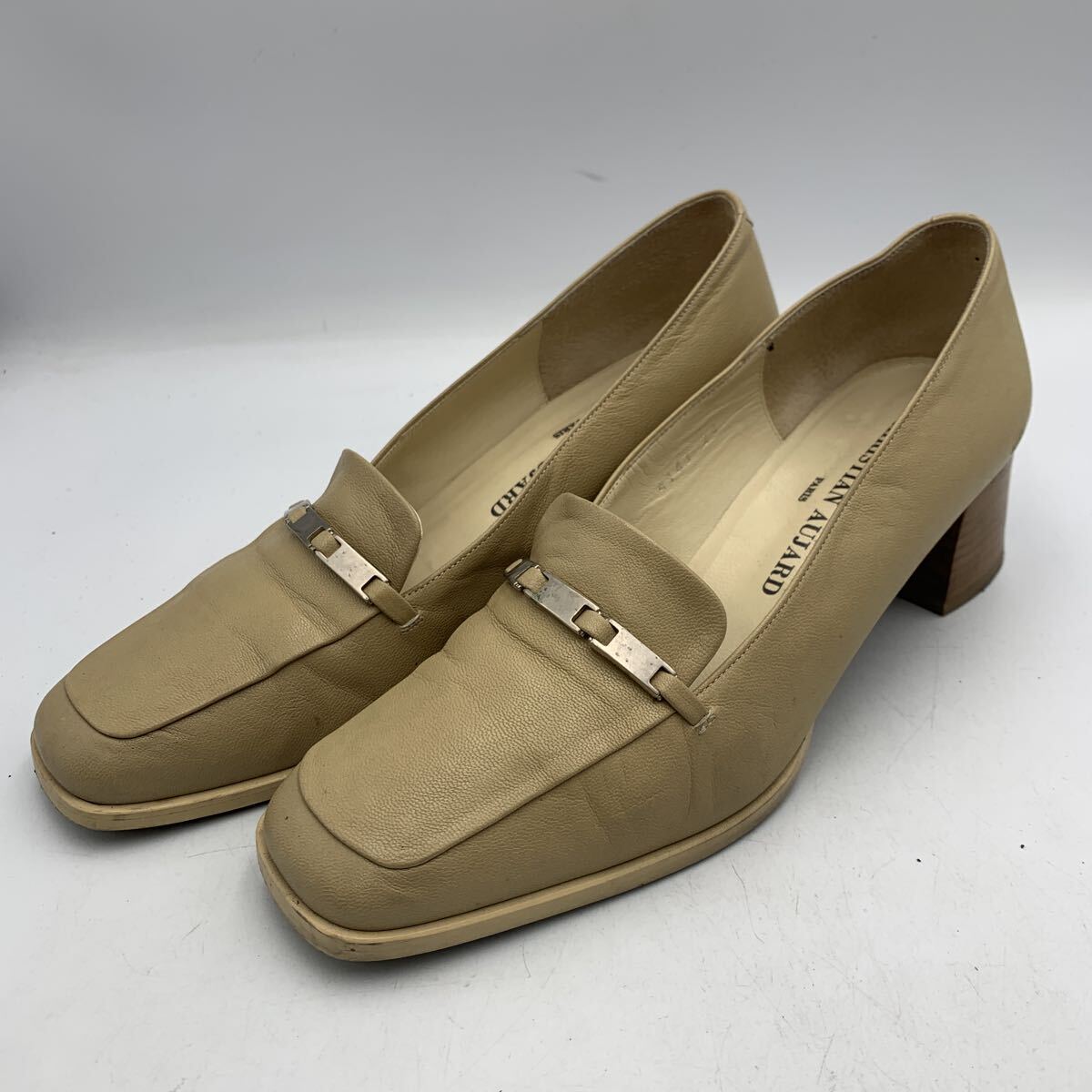 W155 CHRISTIAN AUJARD PARIS クリスチャンアウジャード レディース パンプス 24cm ベージュ レザー拍卖