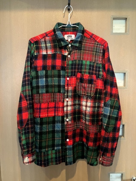 eYe JUNYA WATANABE MAN COMME des GARCONS ジュンヤワタナベ マン コムデギャルソン ウール縮絨クレイジーチェックネルシャツ サイズM拍卖