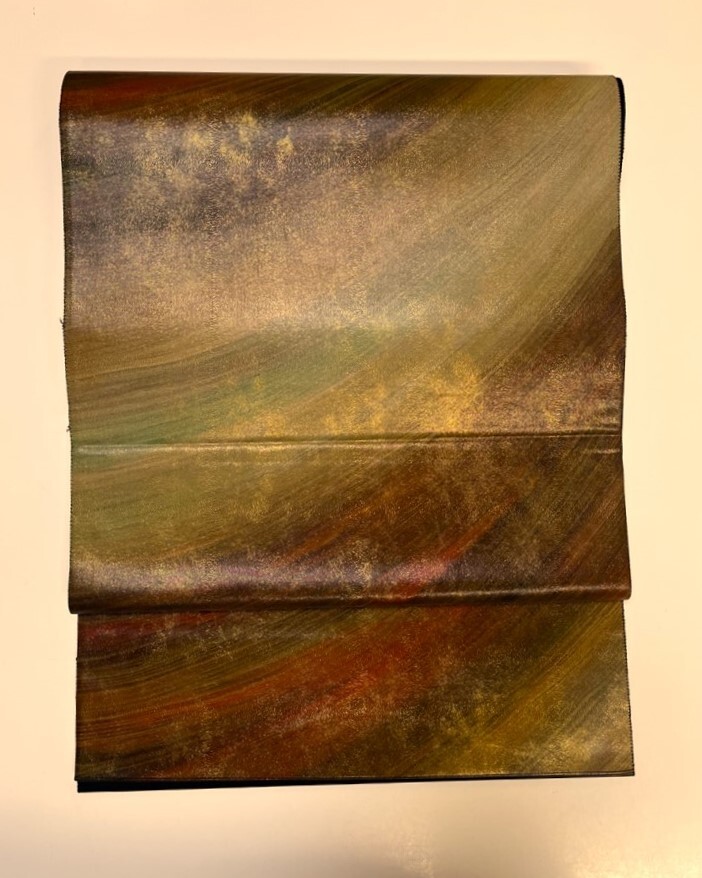 花とら●リサイクル帯 袋帯 墨流し 箔織 モダン 未使用 超美品 250917拍卖