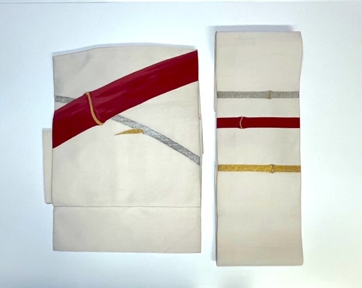 花とら●リサイクル帯 付け帯 作り帯 綴れ 竹 生成り色 250920拍卖