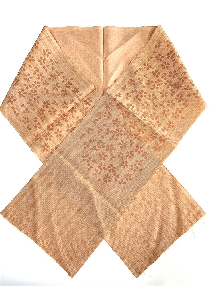 花とら●リサイクル和装小物 半衿 半襟 薄茶ベージュ 桜 リメイク 素材 細工用にも 250920拍卖