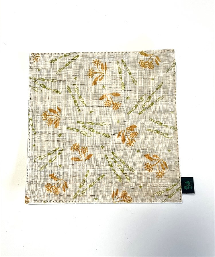 花とら●リサイクル小物 麻 小物マット 花瓶敷 大コースター 17cm角 未使用品 美品 土筆 幡 251013拍卖