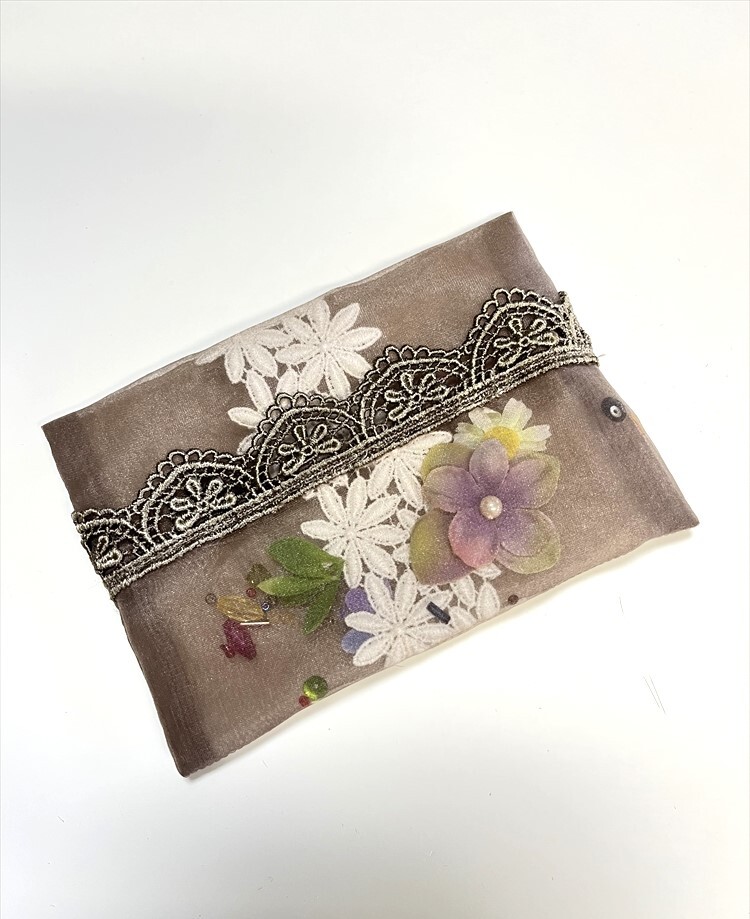 花とら●リサイクル小物 ポケットティッシュケース ティッシュカバー オーガンジー レース 250921拍卖