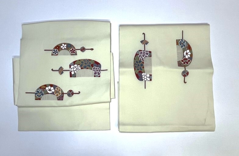 花とら●リサイクル帯 付け帯 作り帯 薄みどり 櫛 塩瀬 250920拍卖