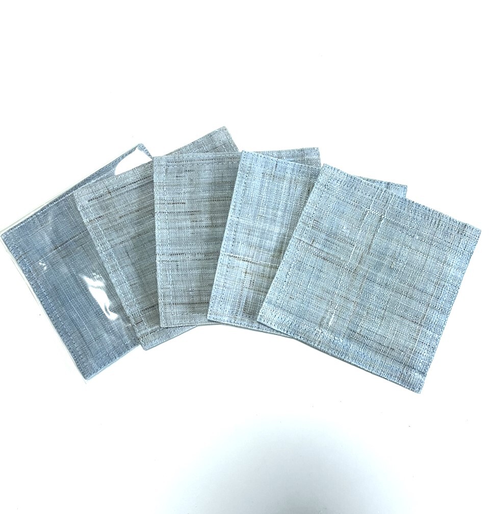 花とら●リサイクル小物 麻 コースター 5枚まとめて 未使用品 美品 水色 幡 251013-01拍卖