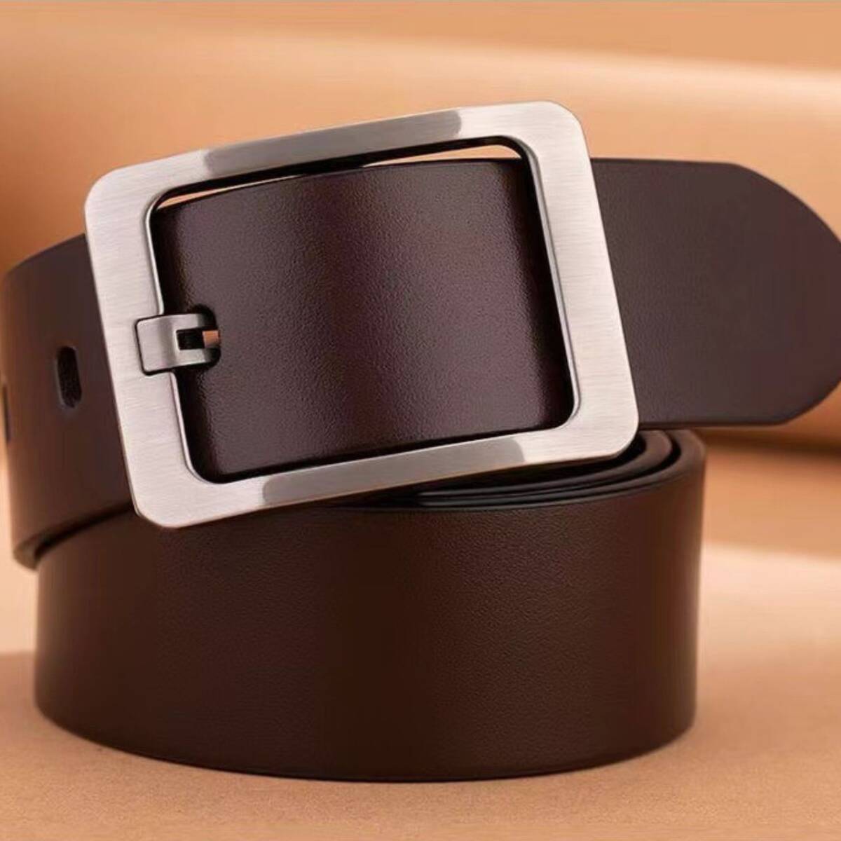 ベルト メンズ レディース カジュアル ビジネス スーツ シルバーバックル シンプル レザー 通勤 通学 おしゃれ ブラウン拍卖