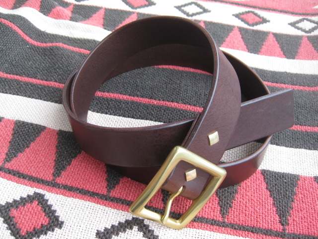 ★イタリアンレザー 牛ヌメ革 ショルダーレザーベルト 幅35ミリ ダークブラウン ★ ハンドメイド アメカジ ハーレー拍卖