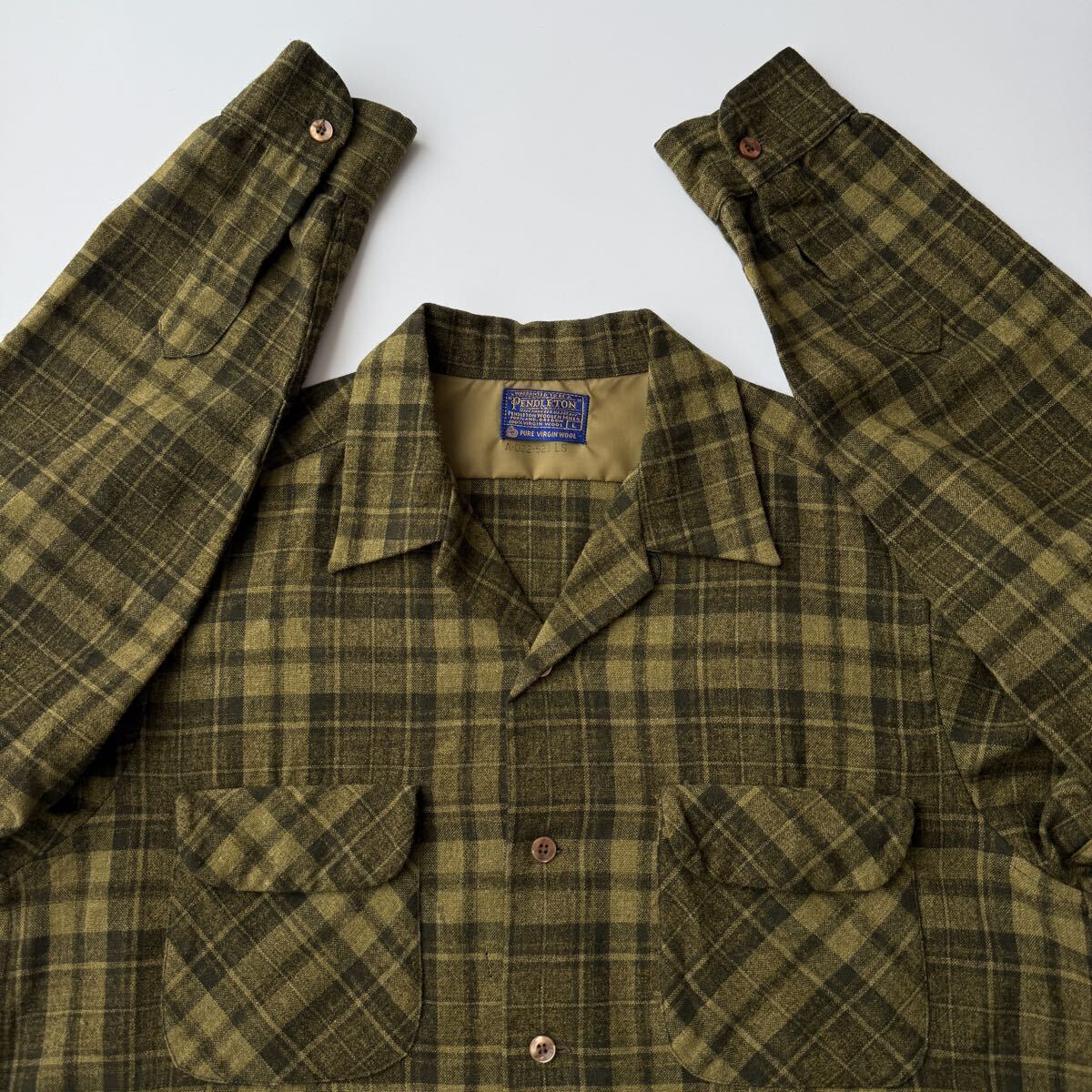 60s PENDLETON ペンドルトン ボードシャツ チェック ウール ビンテージ オープンカラー 長袖シャツ Lサイズ USA製 50s70s オンブレ拍卖
