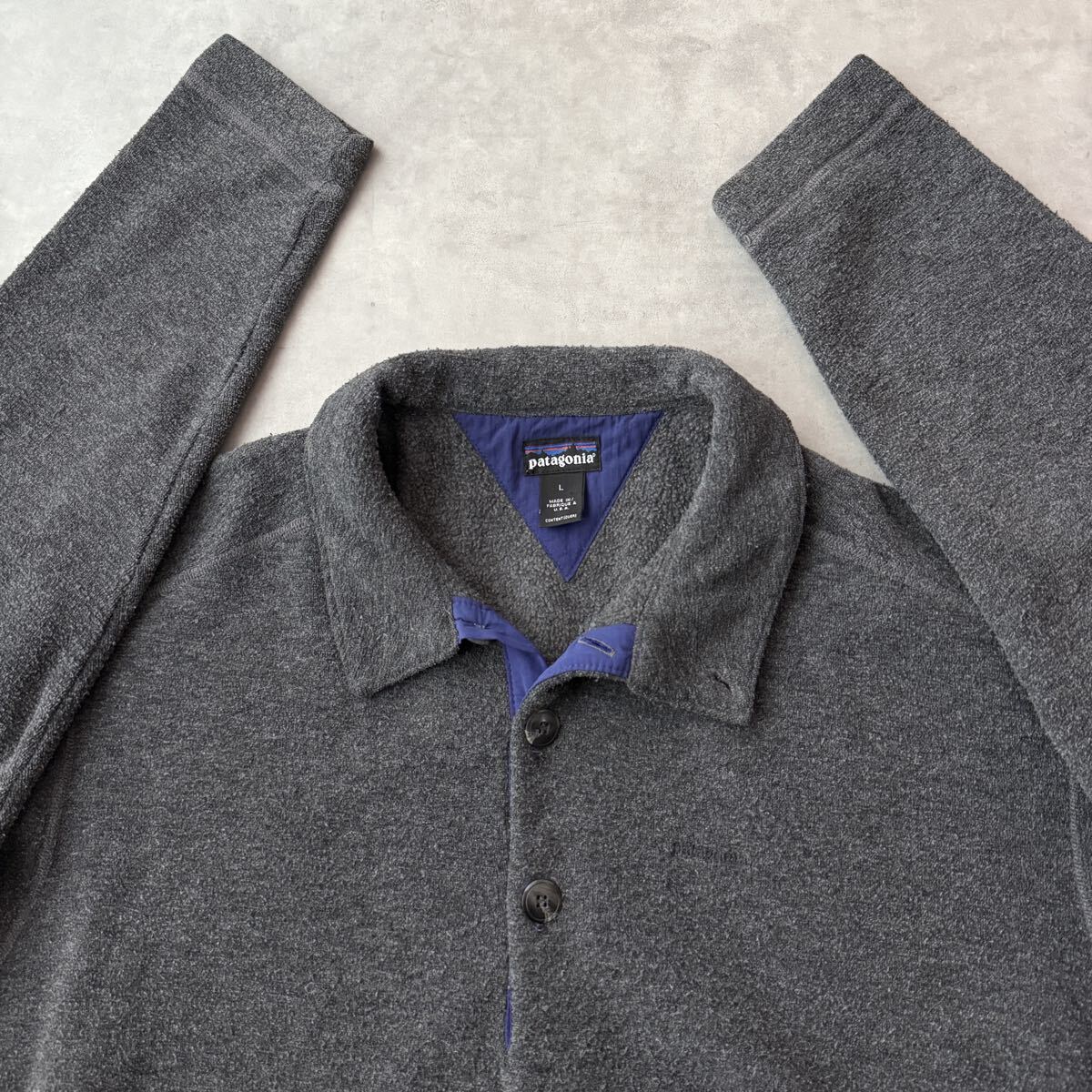 90s Patagonia パタゴニア シンチラ ブークレ プルオーバー Lサイズ USA製 雪なし フリース ポロシャツ ジャケット グレー ビンテージ拍卖