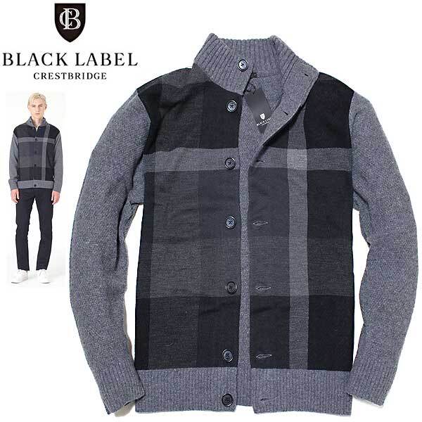 定価4.1万!新品 M(2)BLACK LABEL CRESTBRIDGE ウール 毛 CBチェック ハイネック ニットカーディガン■ブラックレーベル クレストブリッジ拍卖