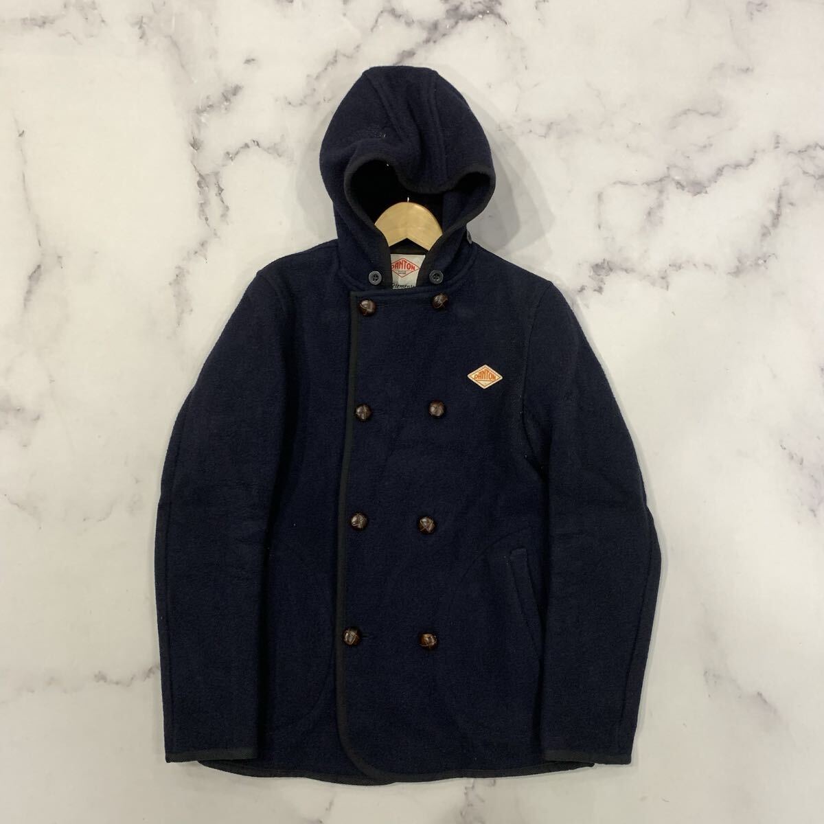 A3 ▼ 日本製 'ウールモッサ' DANTON ダントン ダブルブレスト くるみボタン ショートコート 38 レディース 婦人服 アウター ロゴ拍卖