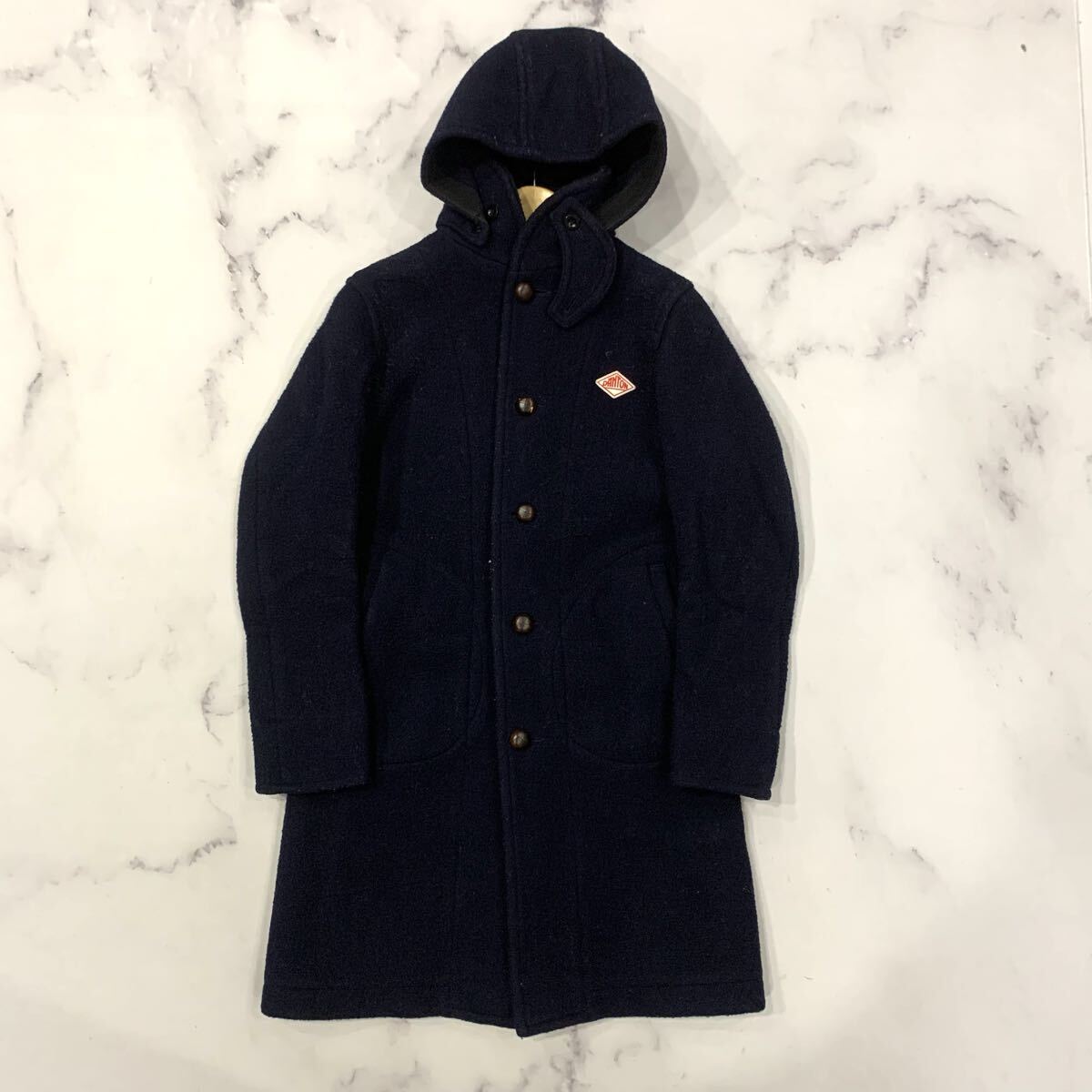 A5 ▼ 洗練されたデザイン 'フード取り外し可能' DANTON ダントン ウールモッサ くるみボタン フーデット コート 34 レディース アウター拍卖