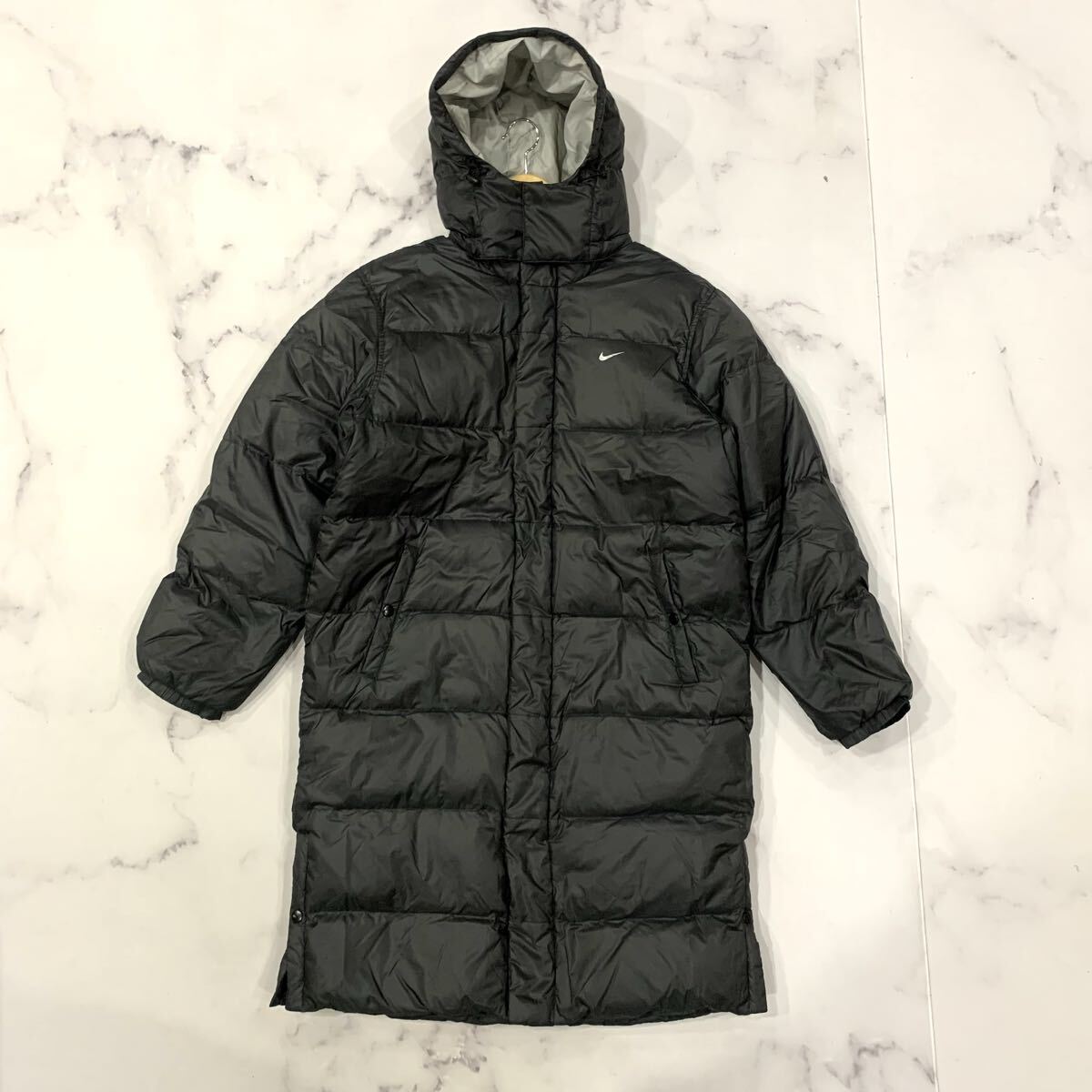 A5 ▼ 保温性抜群 'フード取り外し可能' NIKE ナイキ ジップアップ 中綿 ベンチコート / ダウンコート L メンズ スポーツウェア アウター拍卖