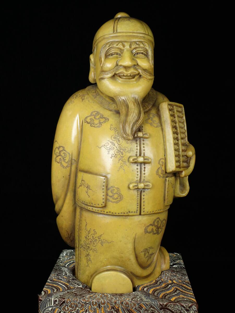 *珍品旧蔵* 清 寿山石 彫刻【富家翁】 置物 天然石 手彫 篆刻 極細工 中国古玩 骨董品 古美味 H410拍卖