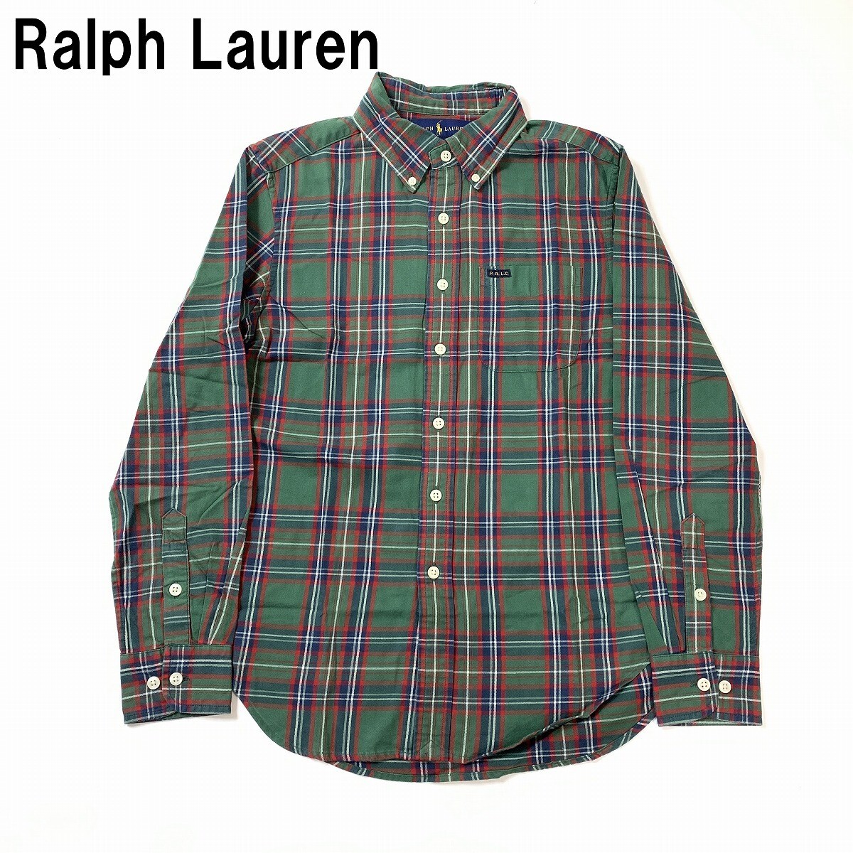 Ralph Lauren ラルフローレン 長袖シャツ 綿 コットン ボタンダウン チェック 緑 グリーン M(10-12) 150 YC1167拍卖