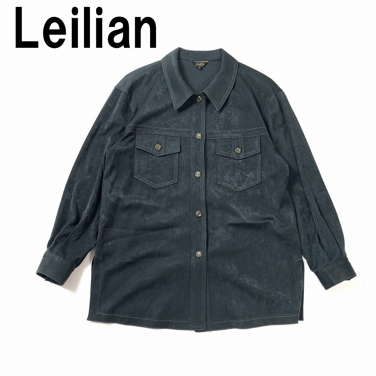 Leilian レリアン 長袖シャツ ブラウス ポリエステル オーバーサイズ ゆったり 紺 ネイビー系 9 YC1173拍卖