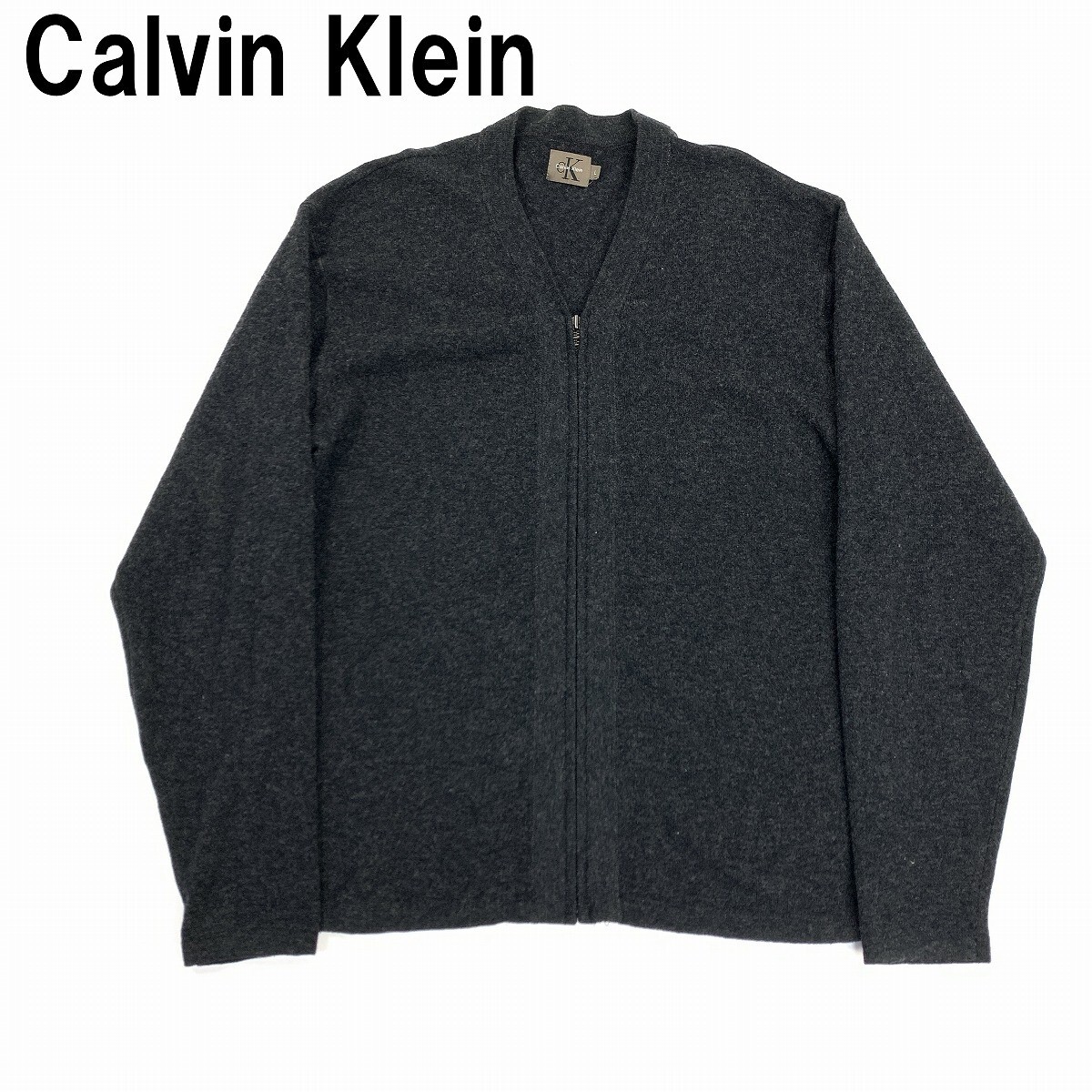 Calvin Klein カルバンクライン 長袖カーディガン ウール ジップアップ ダークグレー L YC1198拍卖
