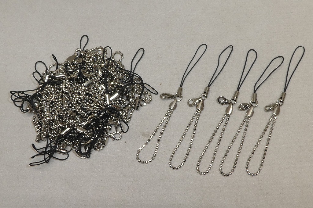 ★ボールチェーン付 カニカン付ストラップ 黒 50本 シルバー色 金具 紐 ハンドメイド用パーツ 手芸 ストラップパーツ キーホルダー★拍卖